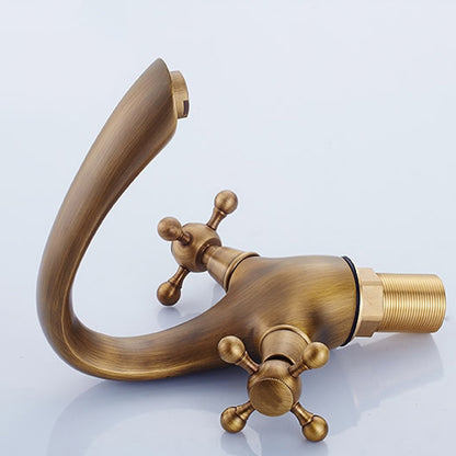 Dual Handle Solid Brass Stylish Curved Bathroom Sink Faucet 