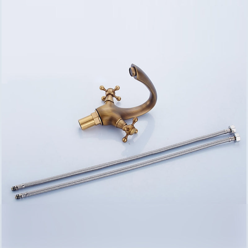 Dual Handle Solid Brass Stylish Curved Bathroom Sink Faucet 