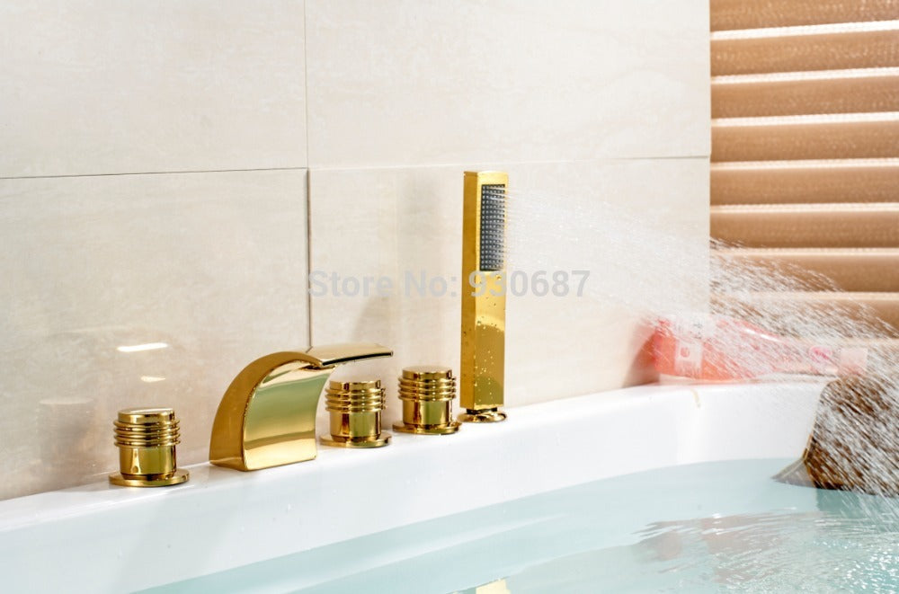 Juno Wall Mounted Brushed Nickel Bathtub Shower Faucet Mixer Tap With Hand Held Shower