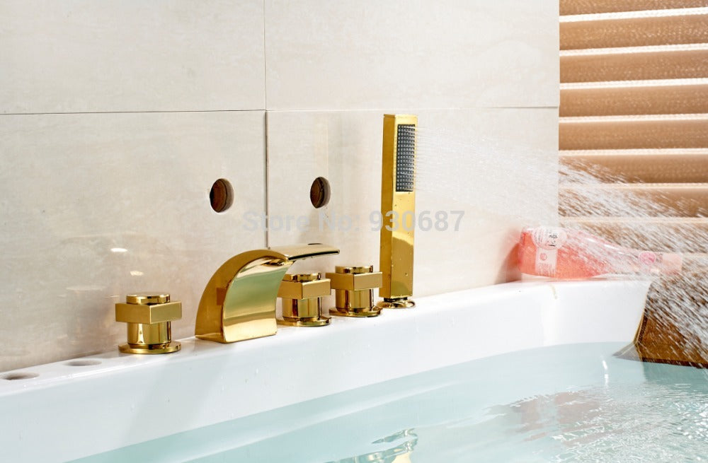 Juno Wall Mounted Brushed Nickel Bathtub Shower Faucet Mixer Tap With Hand Held Shower