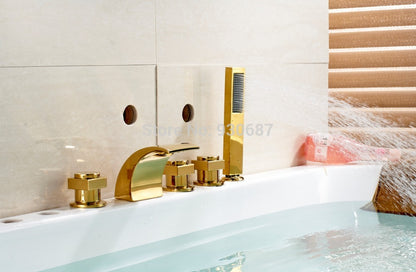 Juno Wall Mounted Brushed Nickel Bathtub Shower Faucet Mixer Tap With Hand Held Shower