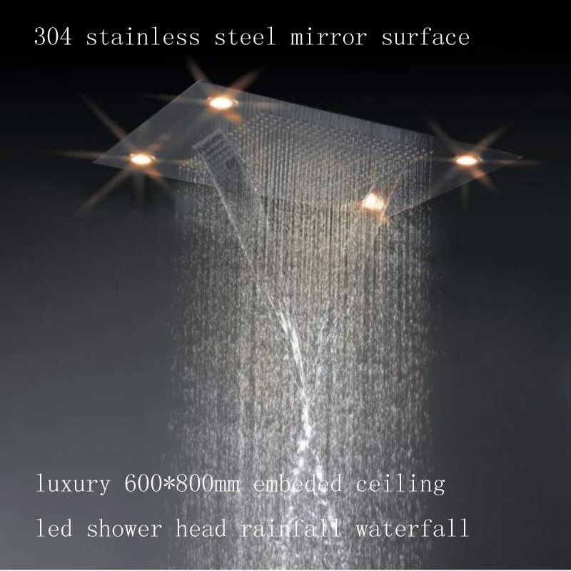 31" Stainless steel Chrome Brushed Waterfall Rainfall LED Shower Head