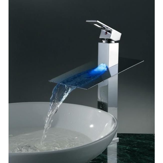 42CM Chrome Finish Bathroom Sink Faucets Brass Body Waterfall LED