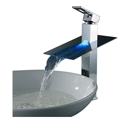 42CM Chrome Finish Bathroom Sink Faucets Brass Body Waterfall LED