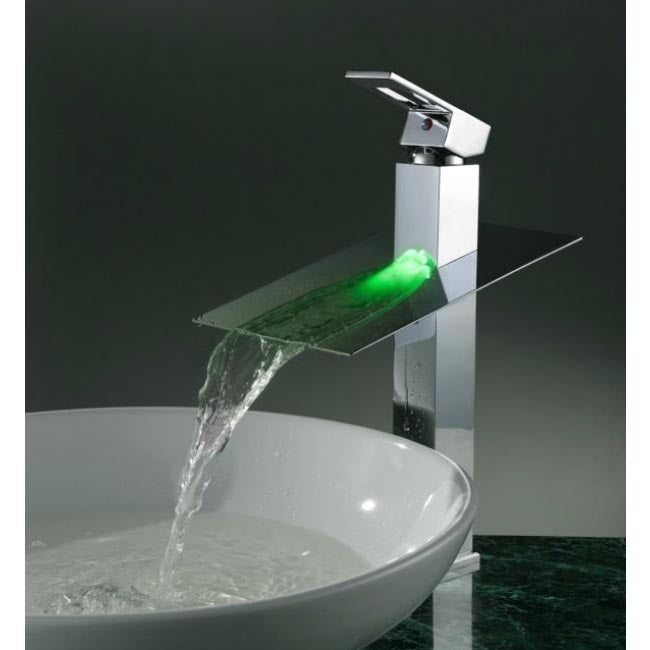 42CM Chrome Finish Bathroom Sink Faucets Brass Body Waterfall LED