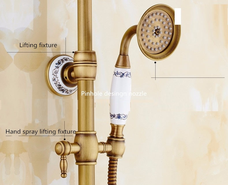 Juno Classic Hook Polished Brass Shower Head Extension Arm With Handheld Shower With Mixer and Tub Spout