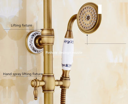 Juno Classic Hook Polished Brass Shower Head Extension Arm With Handheld Shower With Mixer and Tub Spout