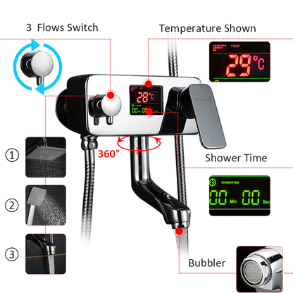 Juno Digital Display Chrome Finish Shower Faucet Set