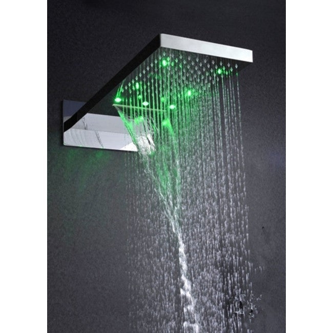 Juno Bermuda Luxury LED Rainfall Waterfall Wall Mount Shower Head Set with 6 Round Body Massage Jets