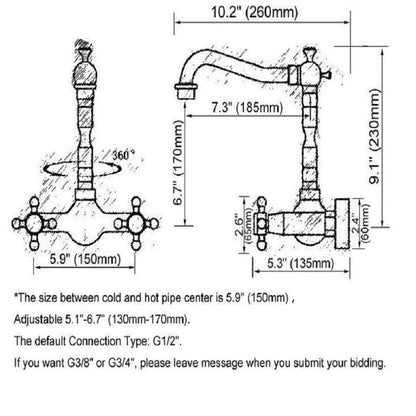 Juno Contemporary Black Brass Wall Mount Dual Cross Handles Kitchen Sink Faucet