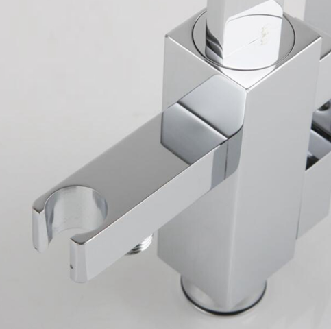 Floor Stand Chrome Square Bathtub Faucet Hot and Cold Water Mixer with Hand Shower