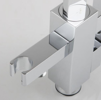 Floor Stand Chrome Square Bathtub Faucet Hot and Cold Water Mixer with Hand Shower