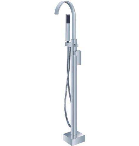 Floor Stand Chrome Square Bathtub Faucet Hot and Cold Water Mixer with Hand Shower