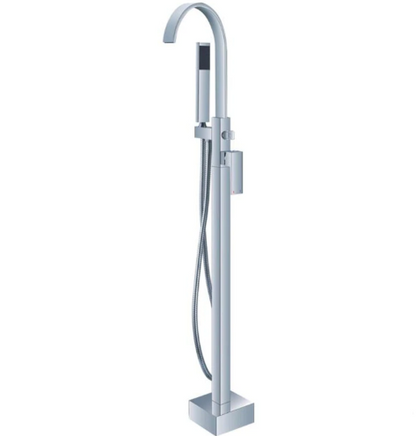 Floor Stand Chrome Square Bathtub Faucet Hot and Cold Water Mixer with Hand Shower
