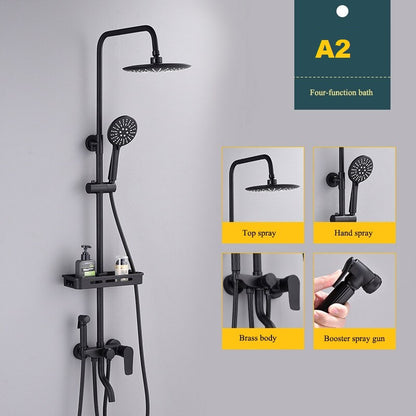 Juno New Black Three Way Rainfall Shower Head Copper Thermostatic Shower Set