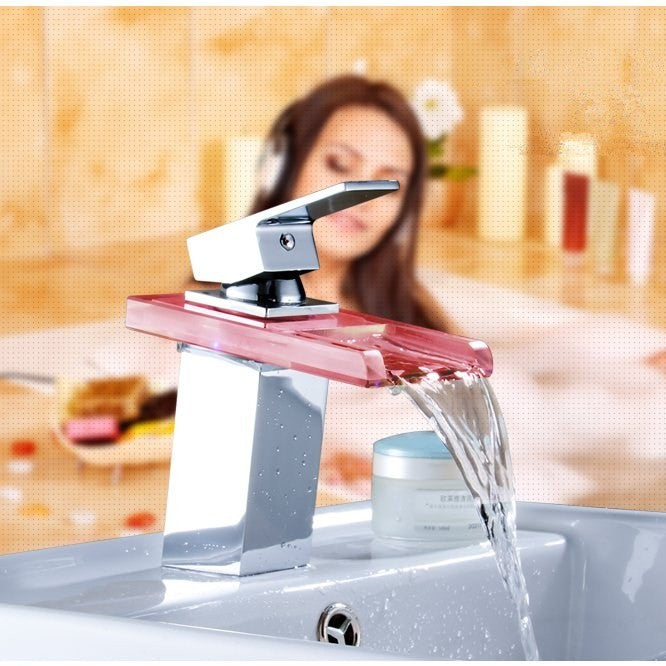 Juno 8" Widespread Single Handle Chrome Finish Color Changing LED Waterfall Bathroom Sink Faucet