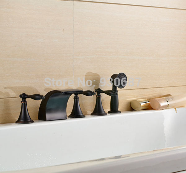 Juno Wall Mounted Brushed Nickel Bathtub Shower Faucet Mixer Tap With Hand Held Shower