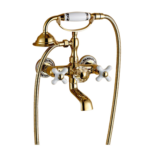 Gold Claw Foot Wall Mount Tub Faucet with Handheld Sprayer