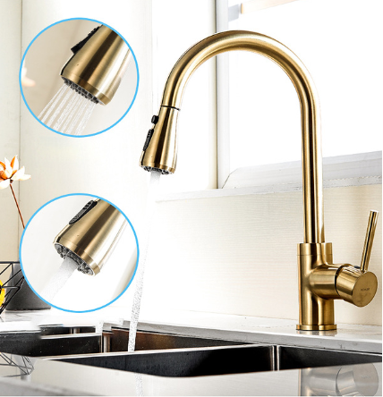 Gold Finish Touch Kitchen Sensor Faucet With Pull Down Sprayer