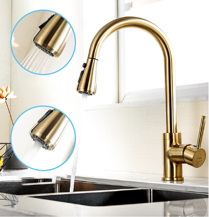 Gold Finish Touch Kitchen Sensor Faucet With Pull Down Sprayer