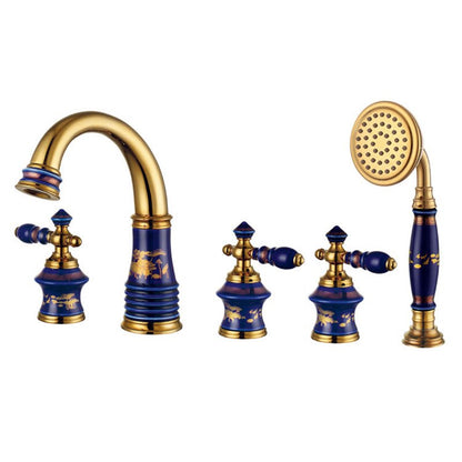 Juno Beautiful Deck Mount Colorful Floral Bathroom/ Bathtub Mixer Faucet Set