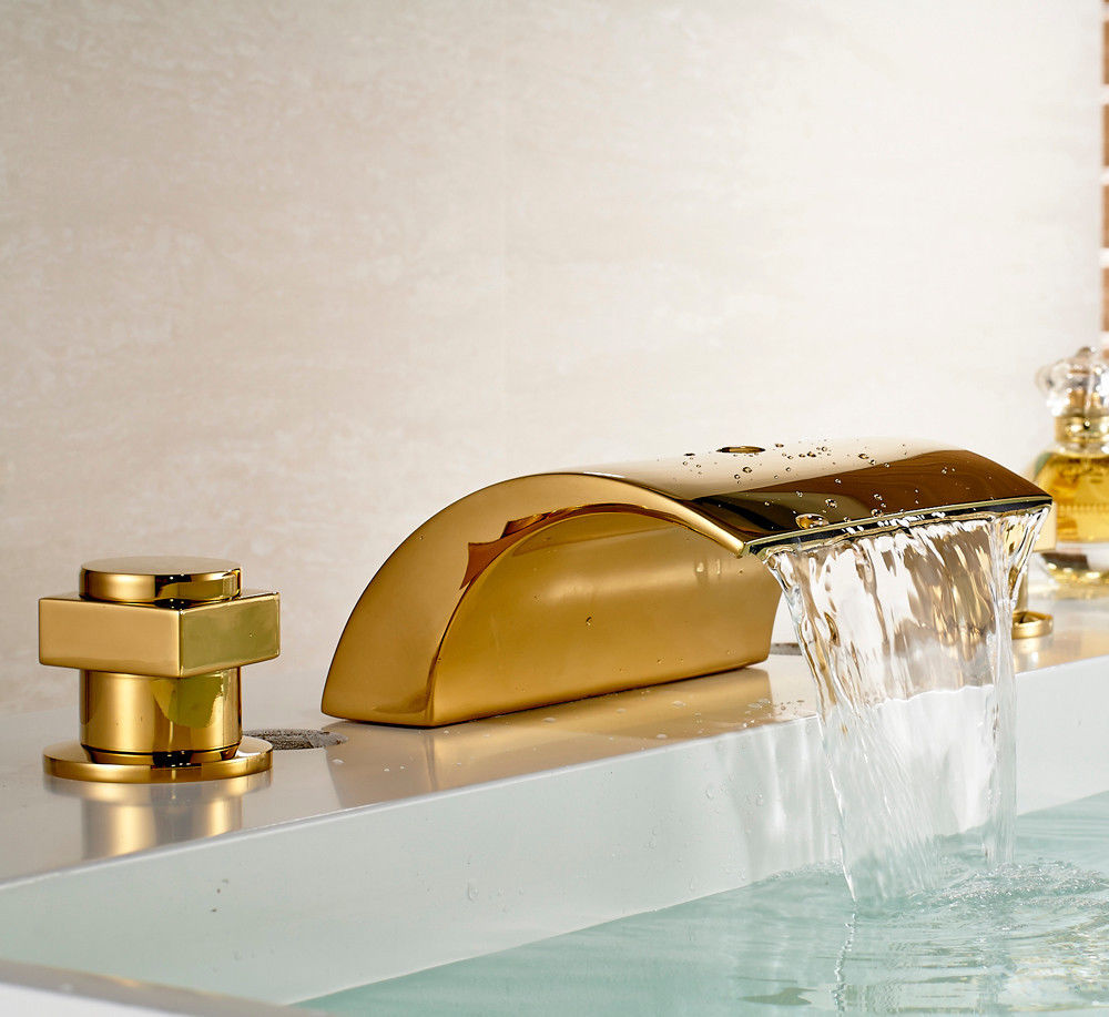 Gold Finish Bath-Tub Waterfall Faucet
