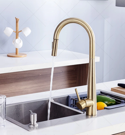 New Modern Design Brushed Gold Finish Touch Kitchen Faucet Pull Out Spray