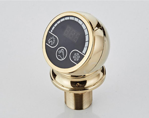 Gold Digital Water Temperature Display Deck Mount Bathroom Sink Faucet Mixer Tap
