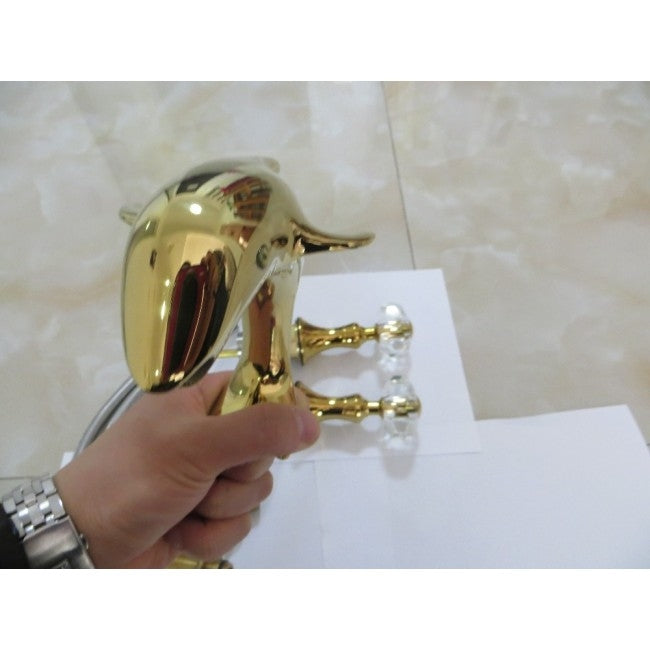 Gold Dolphin Dual Crystal Handle Deck Mount Bathroom Faucet
