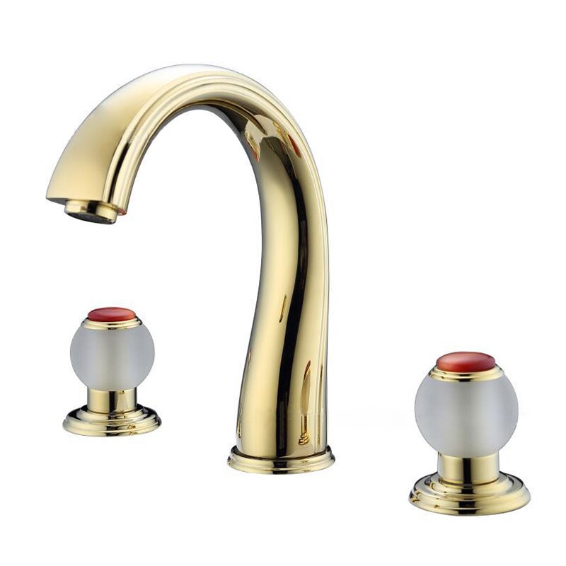 Juno Hook Faucet Polished Gold Deck Mount With Two Crystal mixer