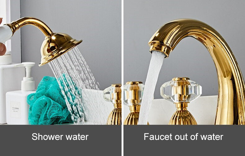 Juno New 5 Pcs Gold Finish Tub Faucet Deck Mount Tub Filler with Gold Finish Handheld Shower