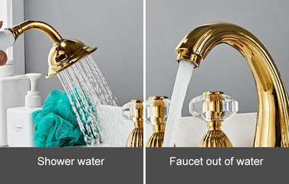 Juno New 5 Pcs Gold Finish Tub Faucet Deck Mount Tub Filler with Gold Finish Handheld Shower