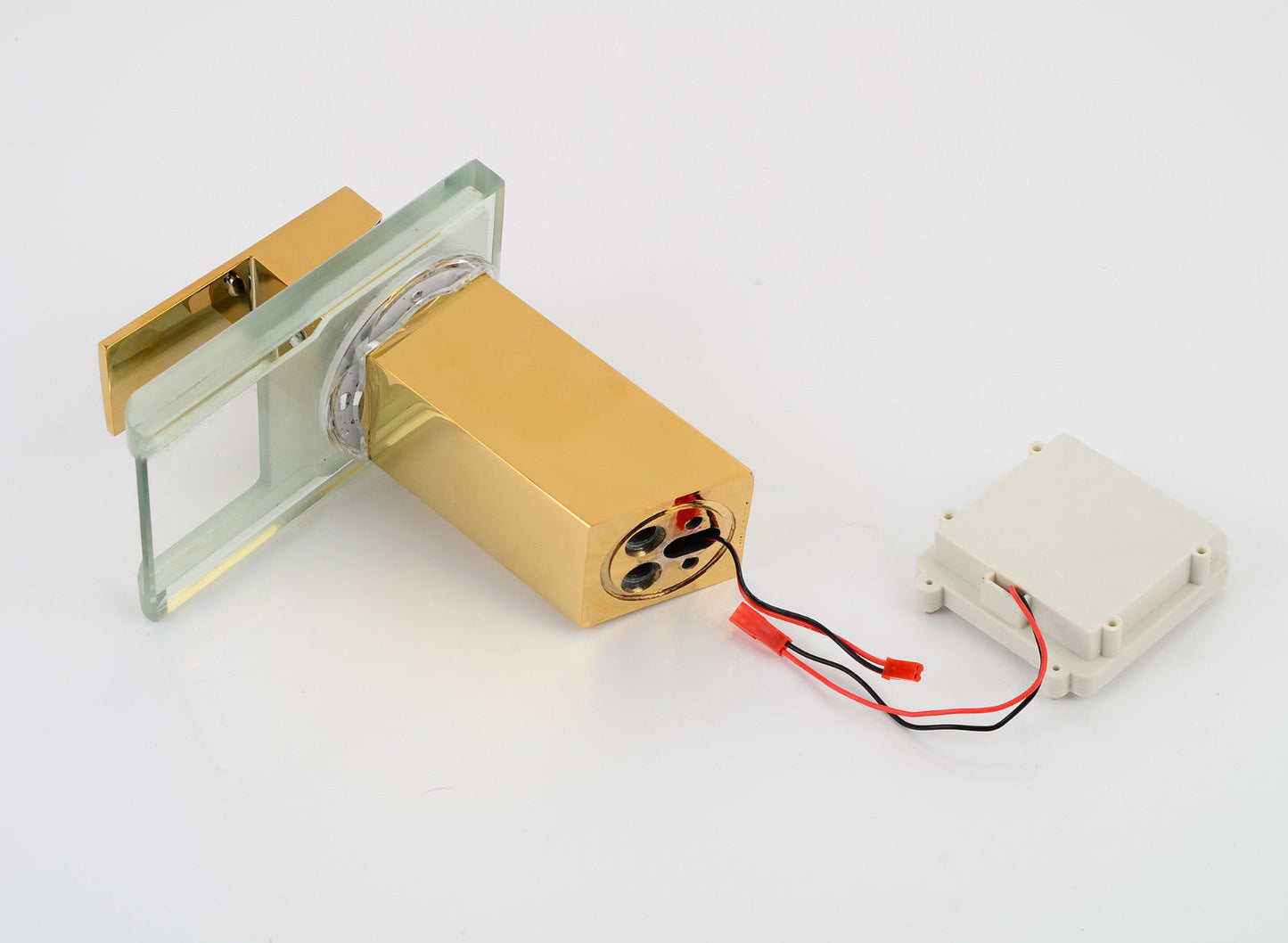 Color Changing LED Waterfall Gold Finish Bathroom Sink Faucet