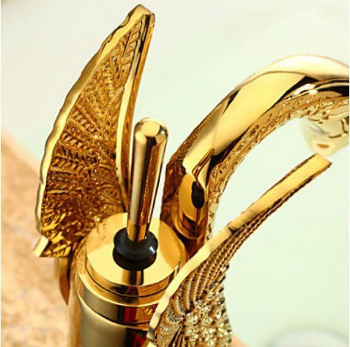 Gold Finish Bathroom Sink Faucet Brass Vessel Mixer Tap