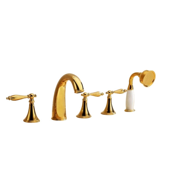 Gold Finish Bathtub Faucet Handheld Shower Mixe