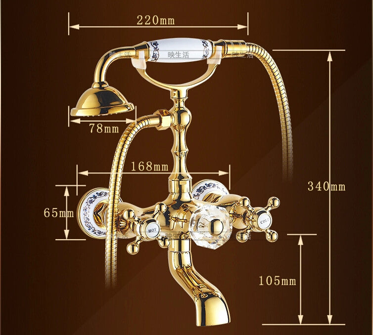 Gold Finish Clawfoot Bathtub Faucet with Handheld Shower Sprayer