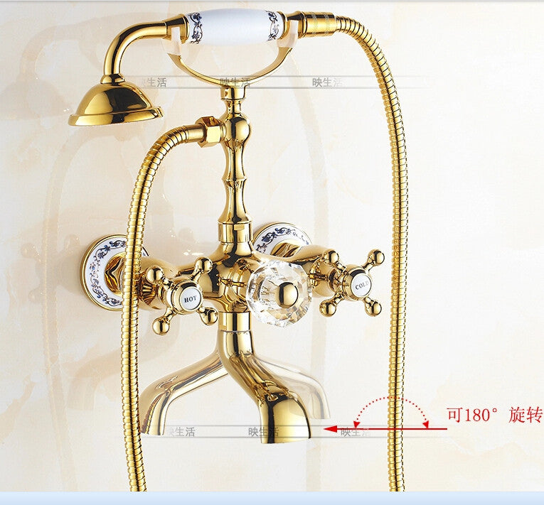 Gold Finish Clawfoot Bathtub Faucet with Handheld Shower Sprayer