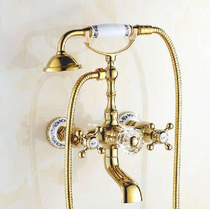 Gold Finish Clawfoot Bathtub Faucet with Handheld Shower Sprayer