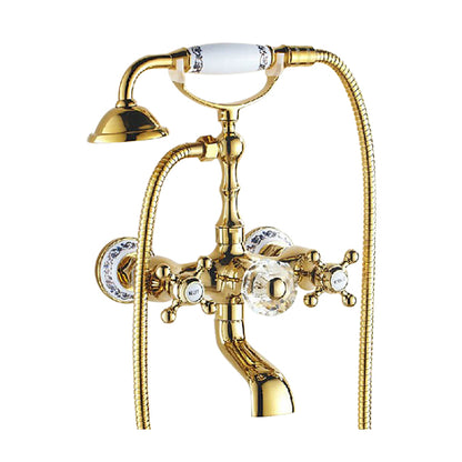 Gold Finish Clawfoot Bathtub Faucet with Handheld Shower Sprayer