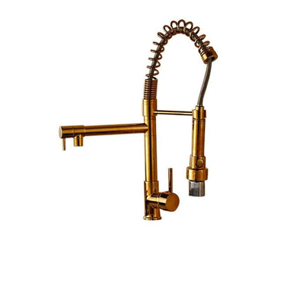 Juno Gold Finish LED Kitchen Faucet with Pullout Tap & Mixer