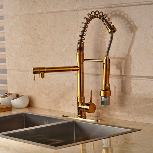 Juno Gold Finish LED Kitchen Faucet with Pullout Tap & Mixer
