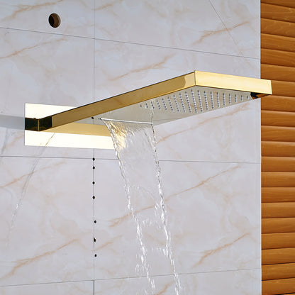 Gold Finish LED Rain Waterfall Bathroom Faucet Sh2ower Head with Handheld Shower 