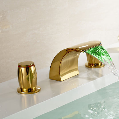 Gold Finish LED Bathroom Vessel Sink Faucet Mixer Tap