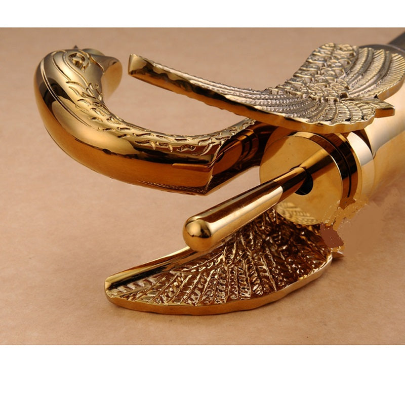 New Gold Finish Single Lever Deck Mounted Bathroom Sink Faucet Mixer