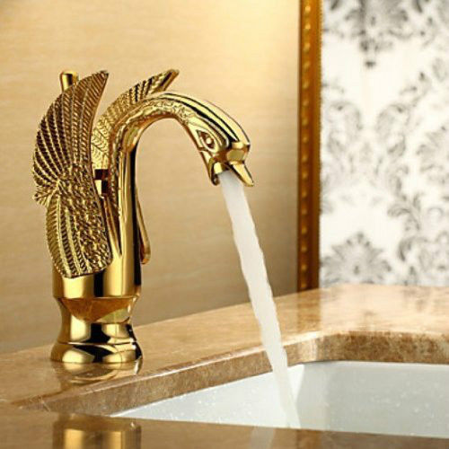 Gold Finish Hooper Bathroom Sink Faucet Brass Vessel Mixer Tap