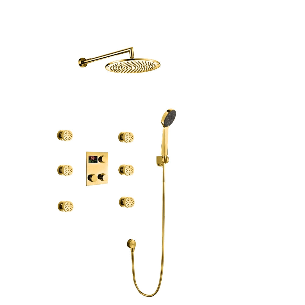 Gold Finish Thermostatic Digital Display shower system with hand shower Head Set
