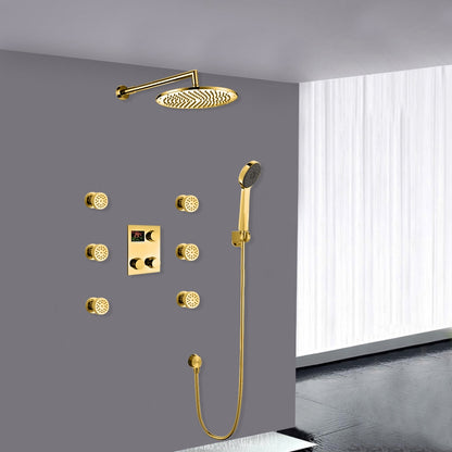 Gold Finish Thermostatic Digital Display shower system with hand shower Head Set