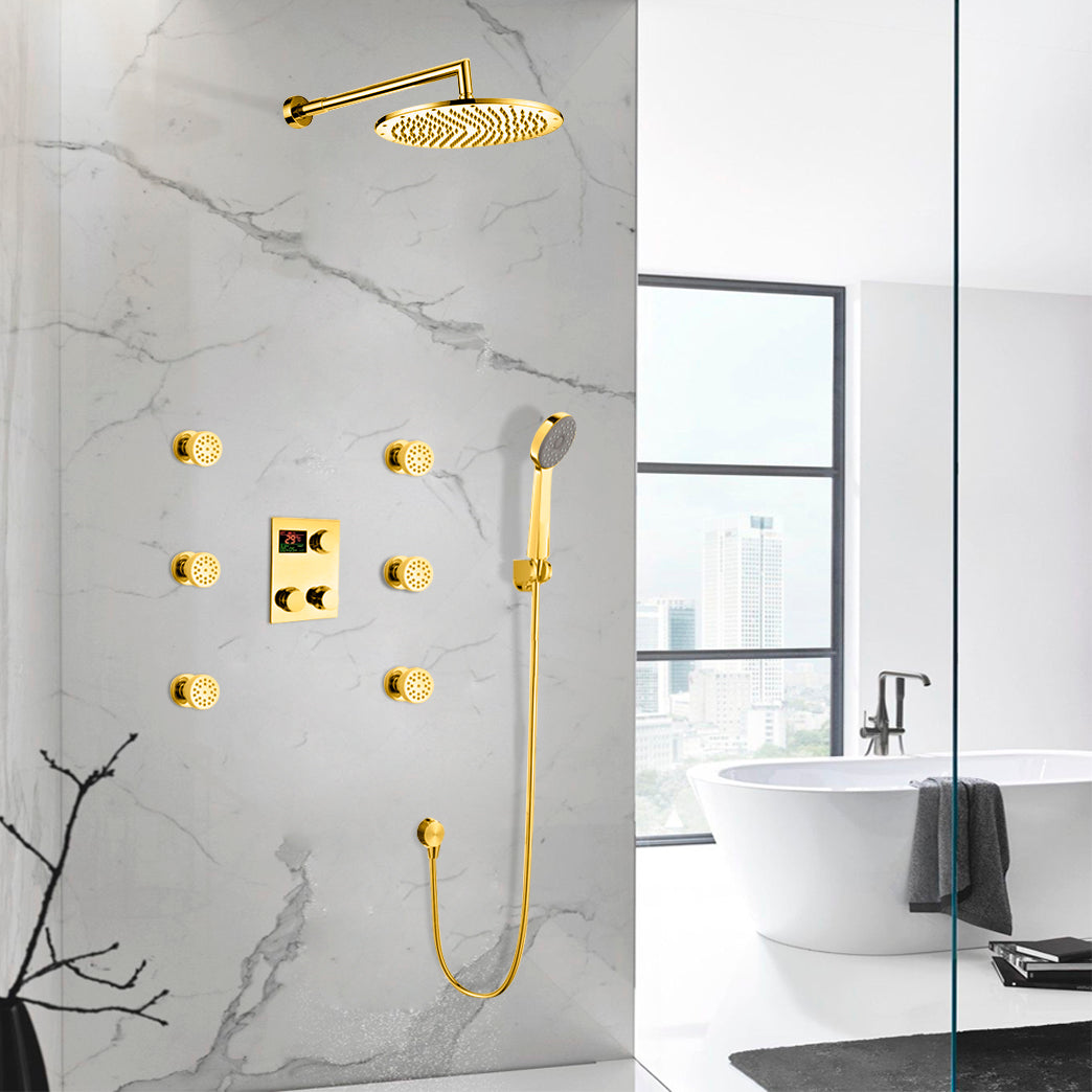 Gold Finish Thermostatic Digital Display shower system with hand shower Head Set