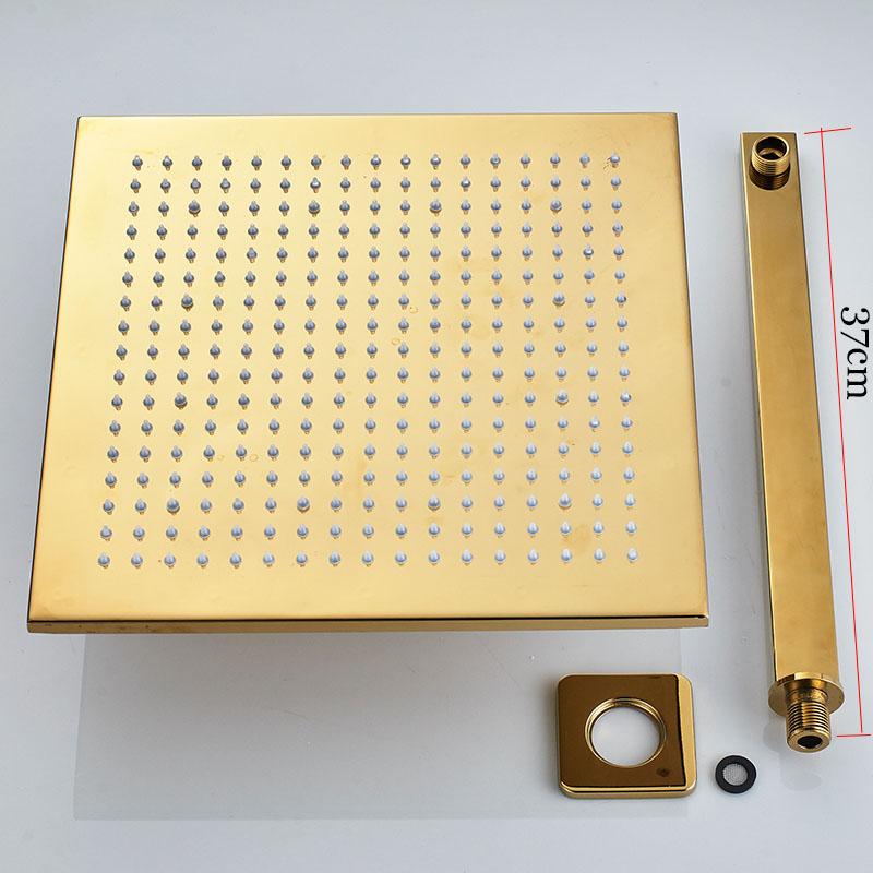 Gold Finish Wall Mounted three LED Function Rain Waterfall Bathroom Faucet Shower Head with Handheld Shower 