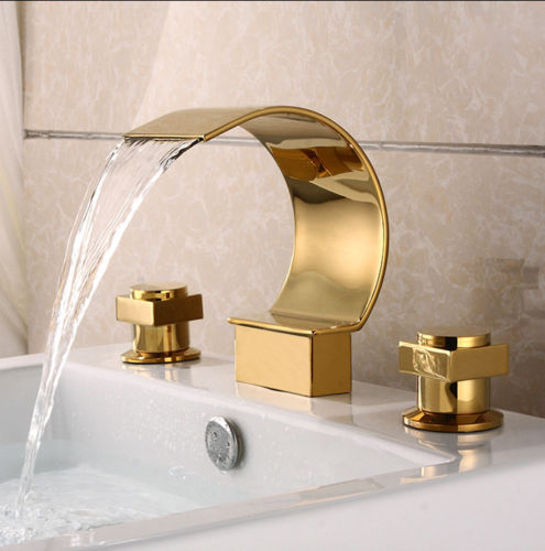 Gold Plated Dual Handle Faucet in Vessel Sink Faucet